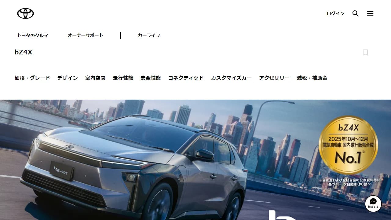 トヨタ bZ4X（SUV・EV）